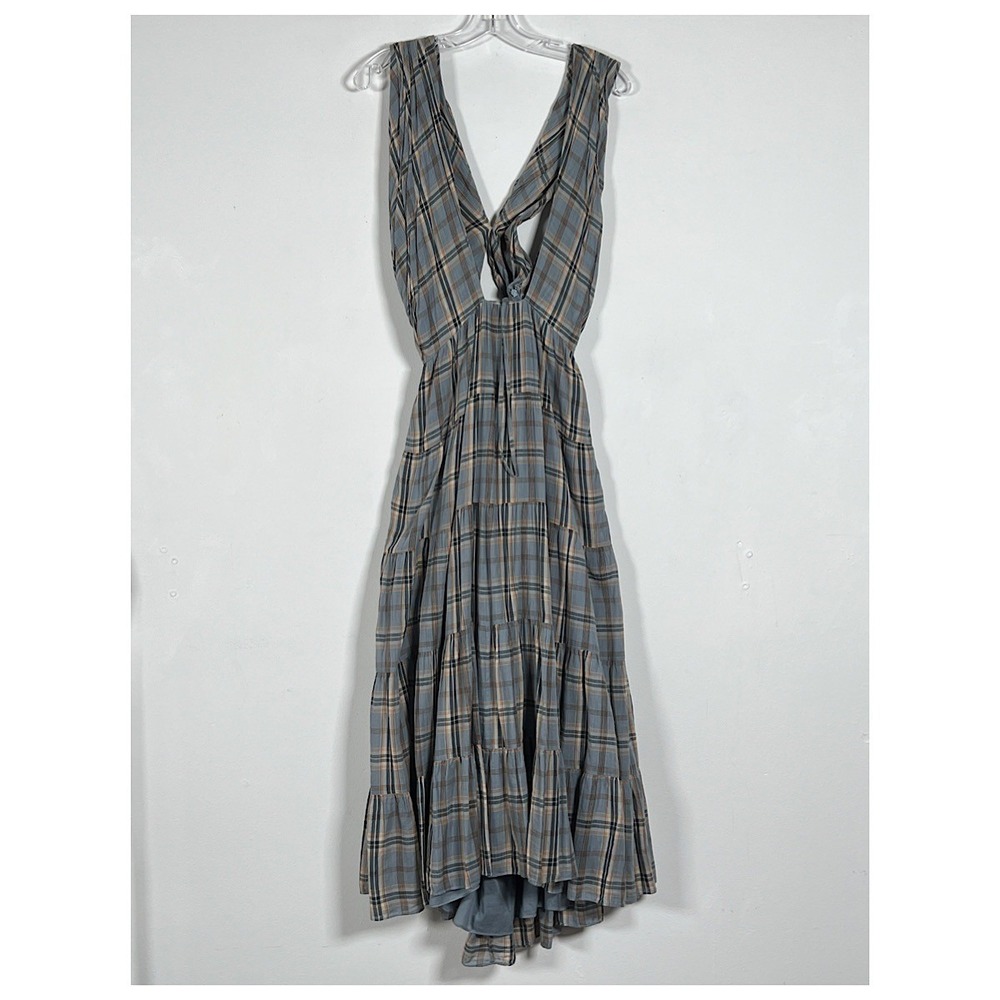 Ulla Johnson Crisscross Halter Cutout Tiered Maxi Dress Sz 4 Multi Plaid  Belted - Picture 2 of 10